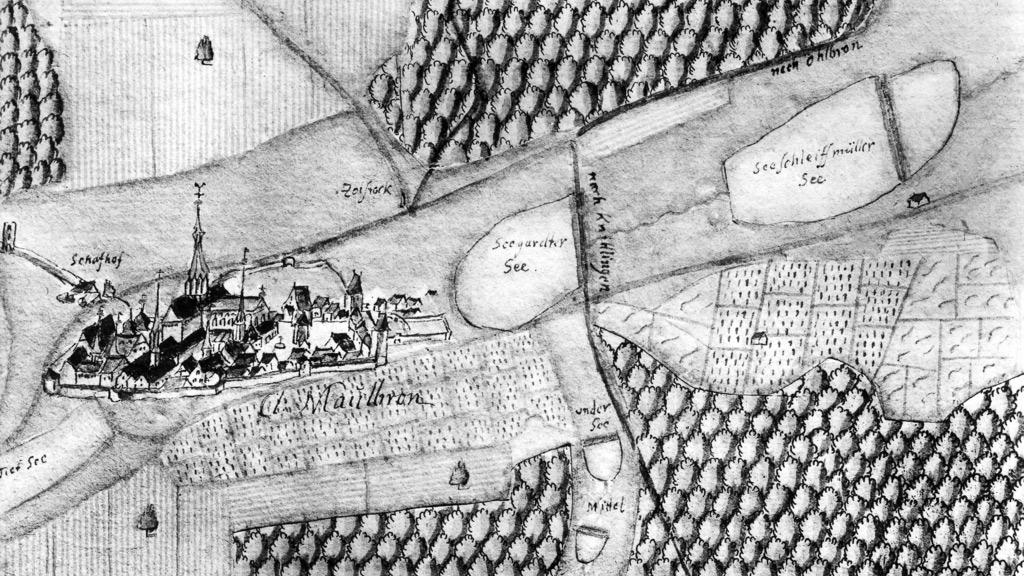 Kloster Maulbronn - Kiesersche Forstkarte Nr. 95 (Detail) aus dem Stromberger Forst von 1684