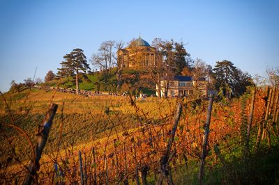 Grabkapelle auf dem Württemberg, Außenansicht in rotem Herbstlicht