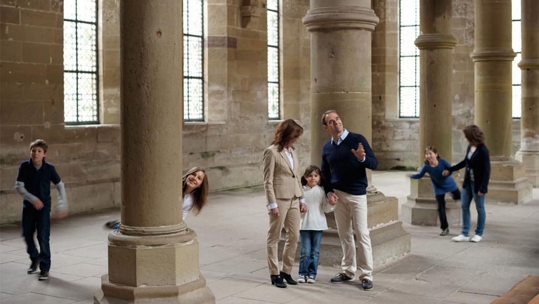 Visitors in the monks' refectory at Maulbronn Monastery