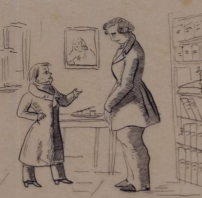 Schüler und Lehrer, Karikatur, 19. Jahrhundert, heute im Infozentrum des Klosters Maulbronn