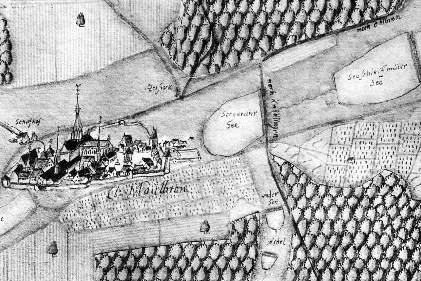 Kloster Maulbronn - Kiesersche Forstkarte Nr. 95 (Detail) aus dem Stromberger Forst von 1684