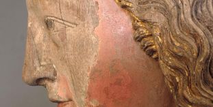 Kopf der Maria mit behutsam retuschierten Resten der Gesichtsfarbe